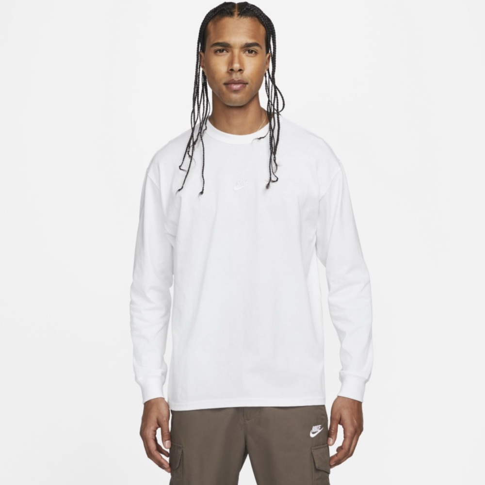 Nike Mens Premium Essentials Long Sleeve SUST T-Shirt white size large